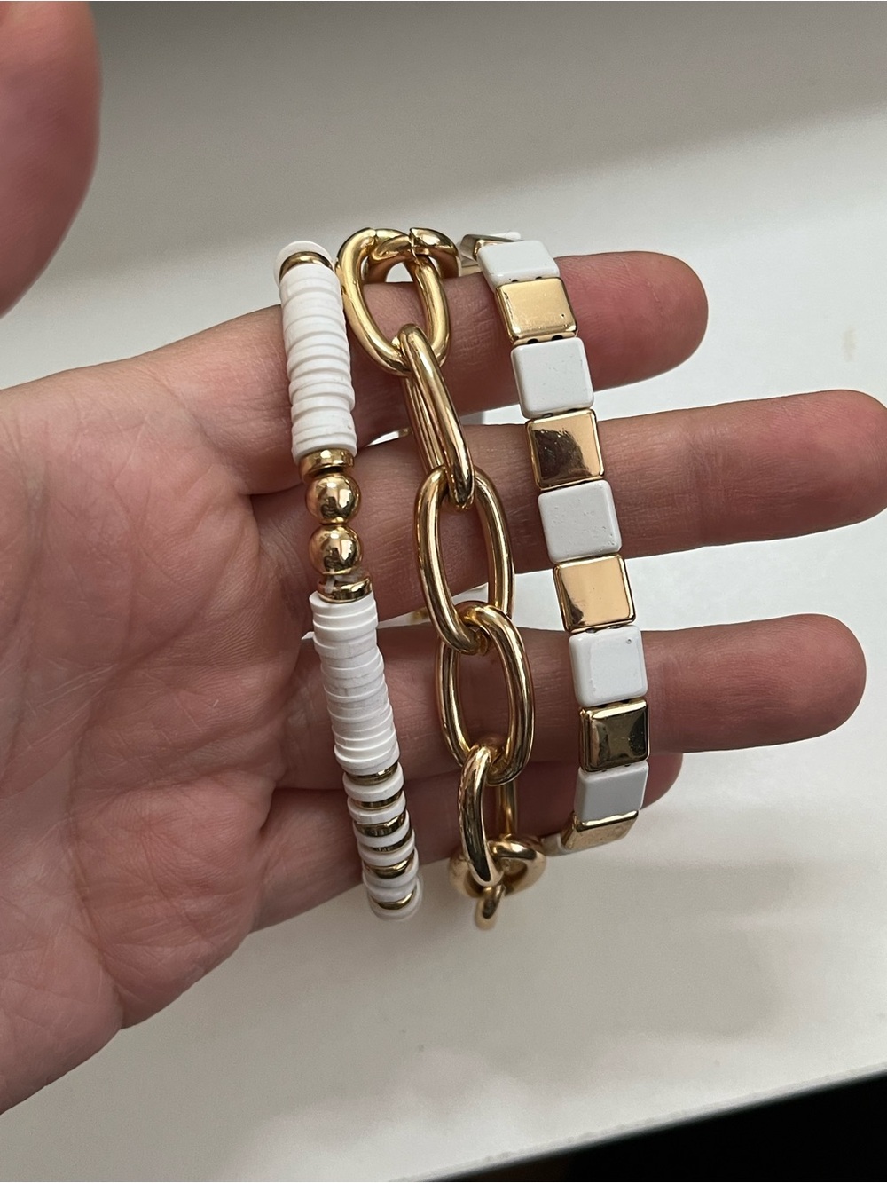 New Cato white and gold stretch set of 3